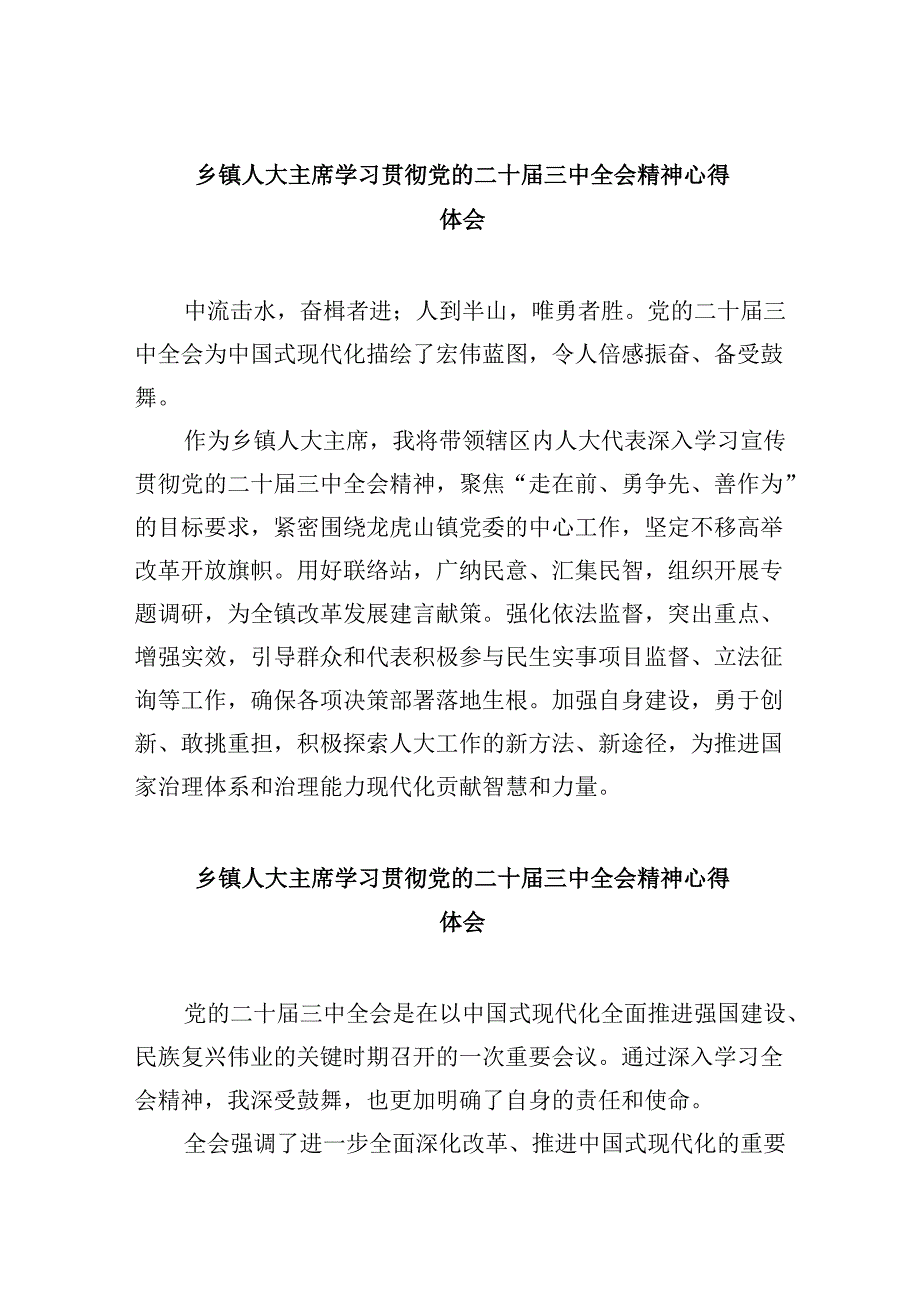 （9篇）乡镇人大主席学习贯彻党的二十三中全会精神心得体会集合.docx_第1页