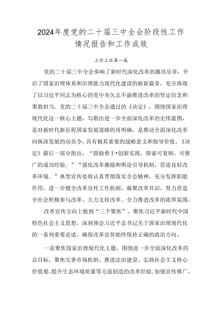 2024党的二十三中全会阶段性工作情况报告和工作成效.docx_第1页