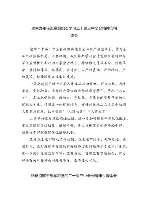 （9篇）巡察办主任巡察组组长学习二十三中全会精神心得体会（详细版）.docx