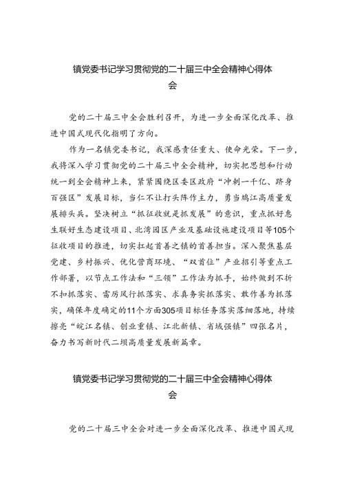 镇党委书记学习贯彻党的二十三中全会精神心得体会精选版八篇合辑.docx