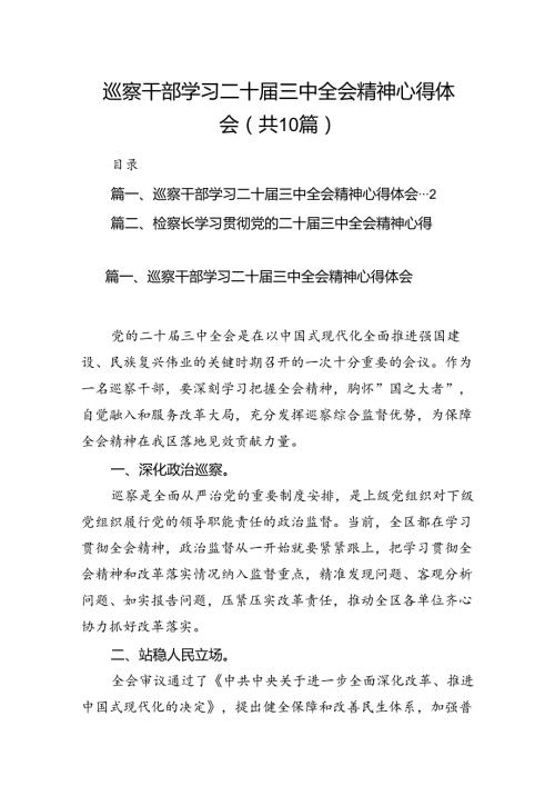 （10篇）巡察干部学习二十三中全会精神心得体会（最新版）.docx