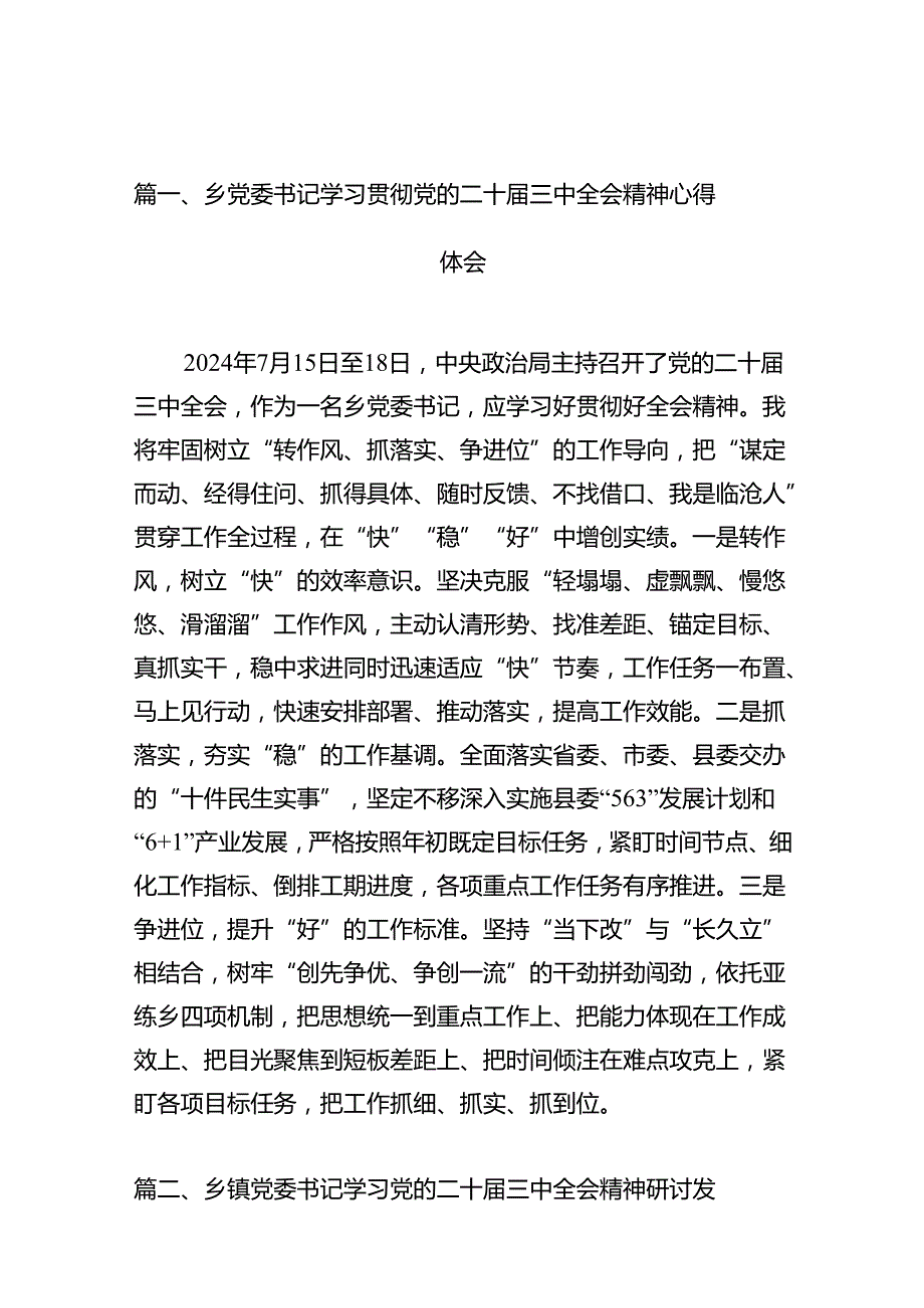 乡党委书记学习贯彻党的二十三中全会精神心得体会10篇（详细版）.docx_第2页