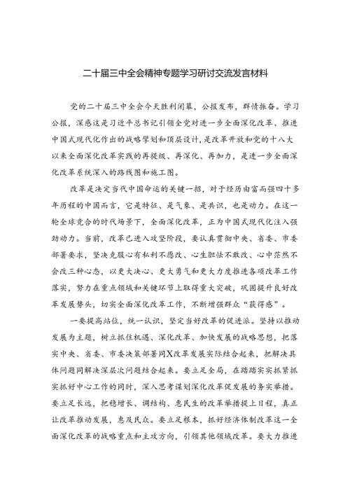 （9篇）二十三中全会精神专题学习研讨交流发言材料汇编.docx