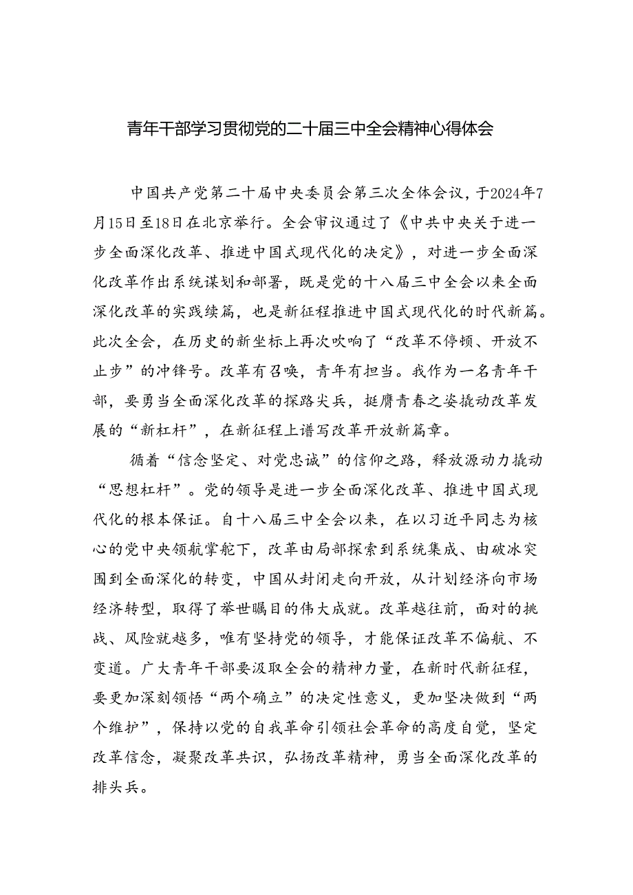 （8篇）青年干部学习贯彻党的二十三中全会精神心得体会范文.docx_第1页