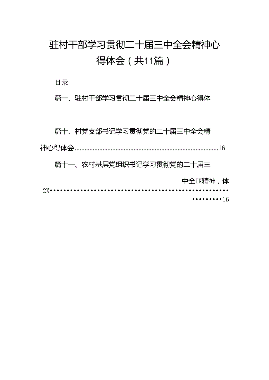 （11篇）驻村干部学习贯彻二十三中全会精神心得体会汇编.docx_第1页
