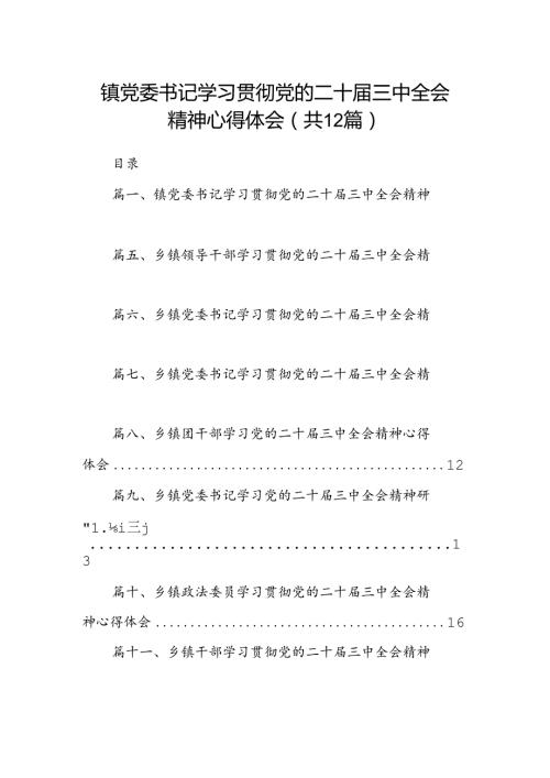 镇党委书记学习贯彻党的二十三中全会精神心得体会范文12篇（最新版）.docx