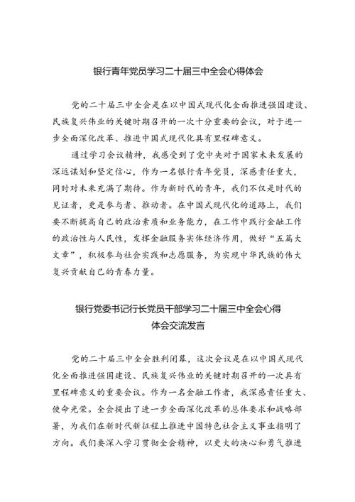 （9篇）银行青年党员学习二十三中全会心得体会范文.docx