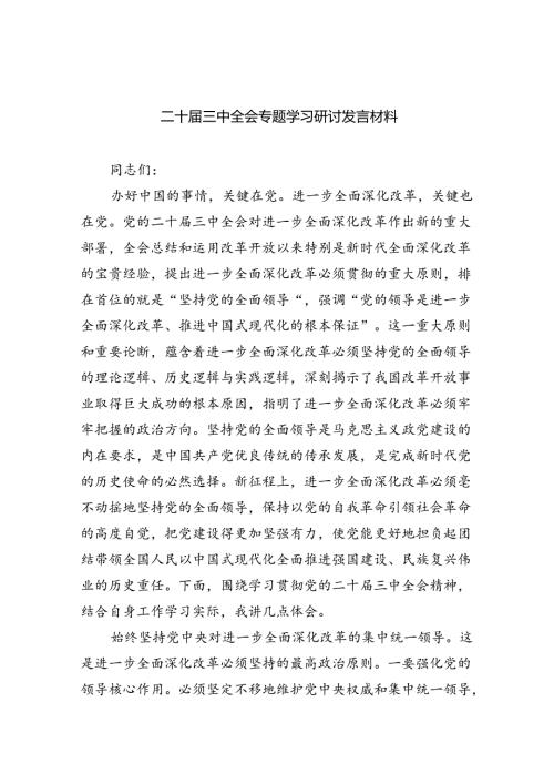 （9篇）二十三中全会专题学习研讨发言材料范文.docx