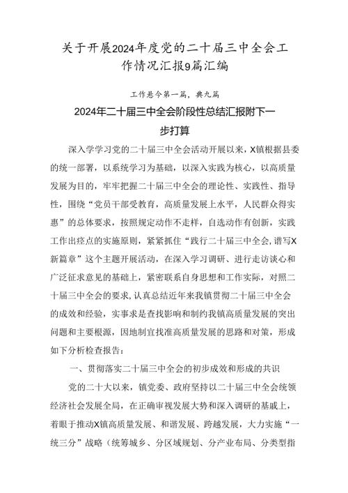 关于开展2024党的二十三中全会工作情况汇报9篇汇编.docx