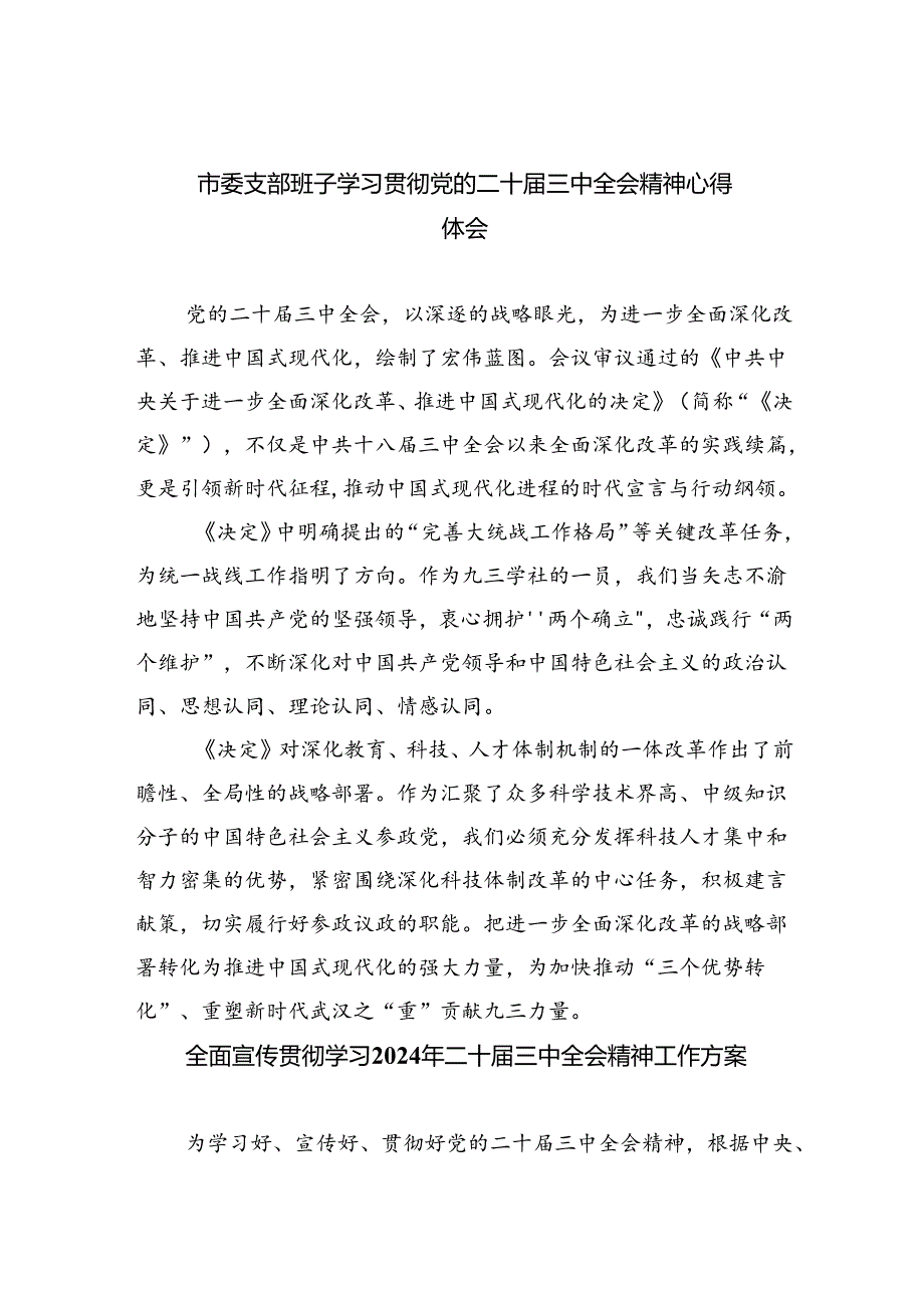 （8篇）市委支部班子学习贯彻党的二十三中全会精神心得体会范文.docx_第1页