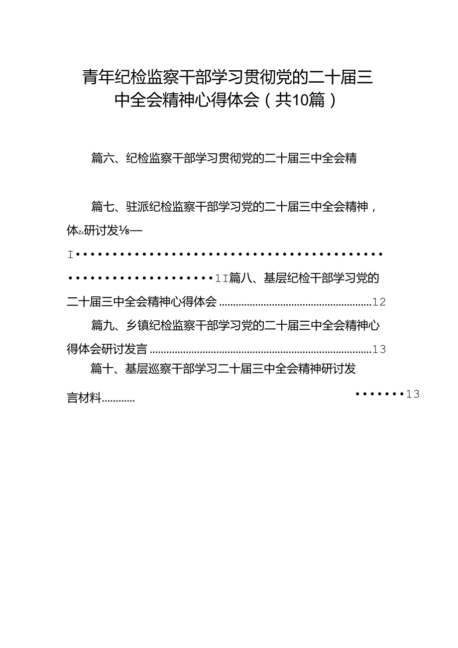 （10篇）青年纪检监察干部学习贯彻党的二十三中全会精神心得体会（详细版）.docx_第1页