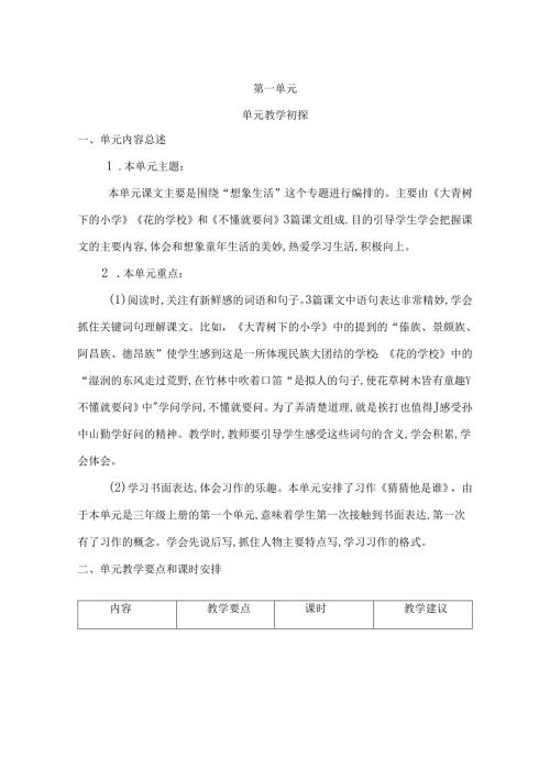 第一单元《大青树下的小学》《花的学校》和《不懂就要问》教学设计.docx