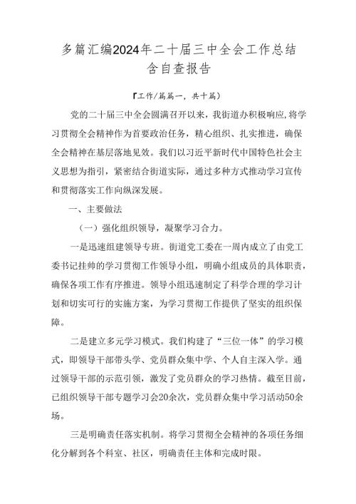 多篇汇编2024年二十三中全会工作总结含自查报告.docx