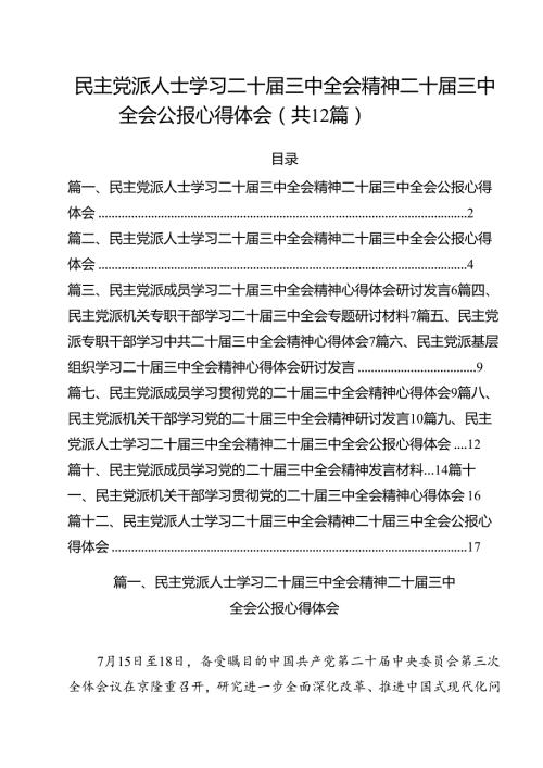 民主党派人士学习二十三中全会精神二十三中全会公报心得体会（合计12份）.docx