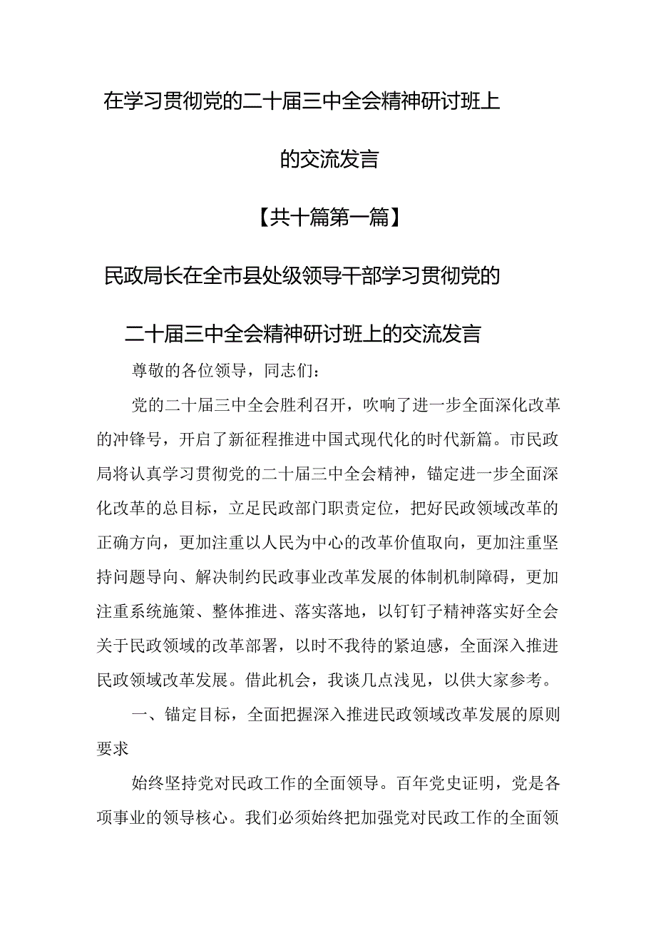 （10篇）在学习贯彻党的二十三中全会精神研讨班上的交流发言.docx_第1页