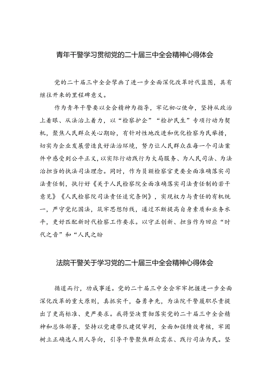 青年干警学习贯彻党的二十三中全会精神心得体会8篇（精选版）.docx_第1页