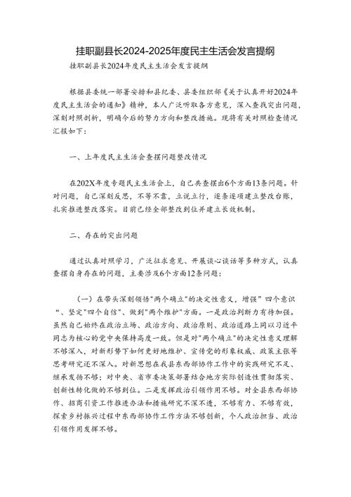 挂职副县长20242025民主生活会发言提纲.docx