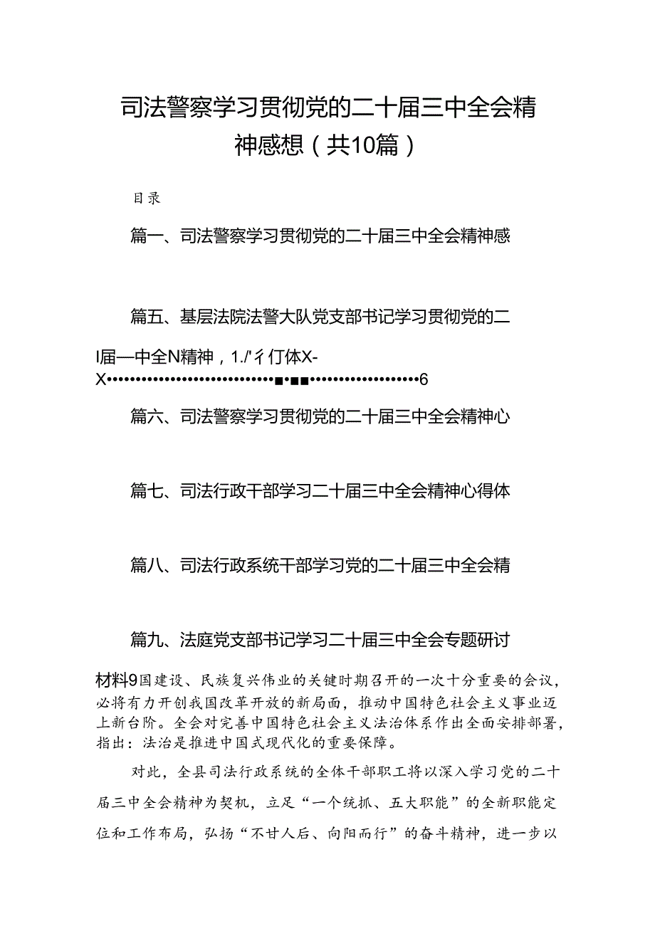 （10篇）司法警察学习贯彻党的二十三中全会精神感想范文.docx_第1页