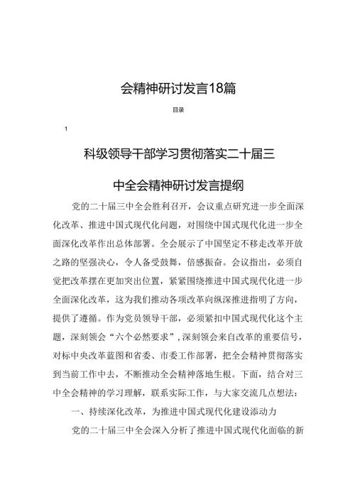 领导干部学习贯彻党的二十三中全会精神研讨发言18篇.docx