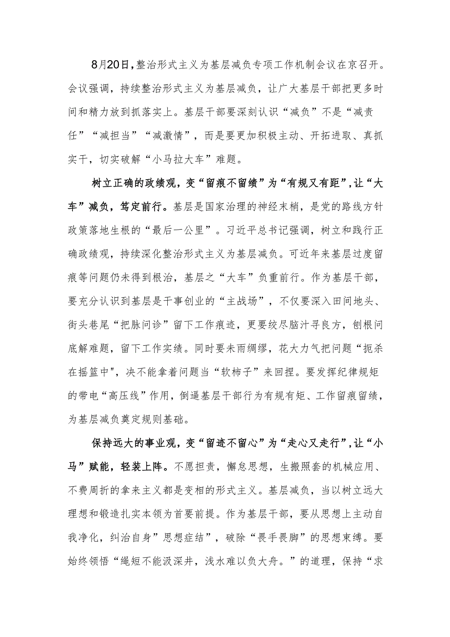 基层党员干部关于整治形式主义为基层减负研讨发言.docx_第1页
