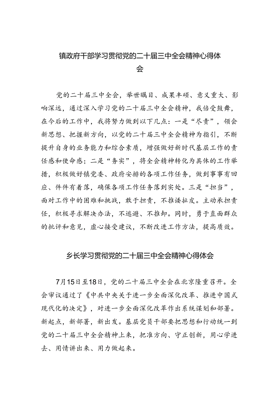 （9篇）镇政府干部学习贯彻党的二十三中全会精神心得体会（最新版）.docx_第1页