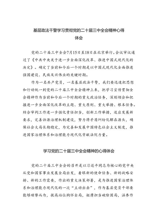 （8篇）基层政法干警学习贯彻党的二十三中全会精神心得体会范文.docx