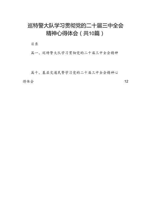 （10篇）巡特警大队学习贯彻党的二十三中全会精神心得体会（精选）.docx