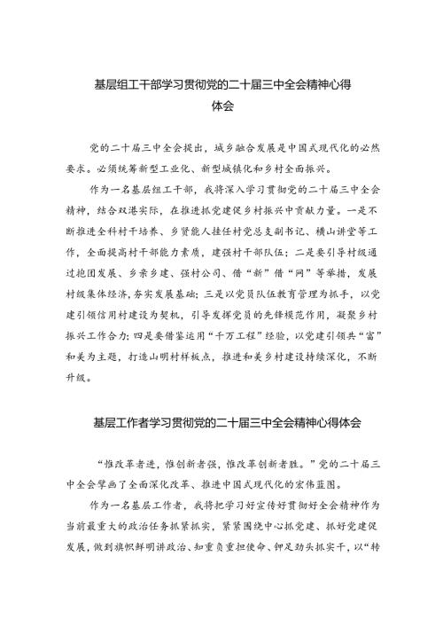 基层组工干部学习贯彻党的二十三中全会精神心得体会8篇（详细版）.docx