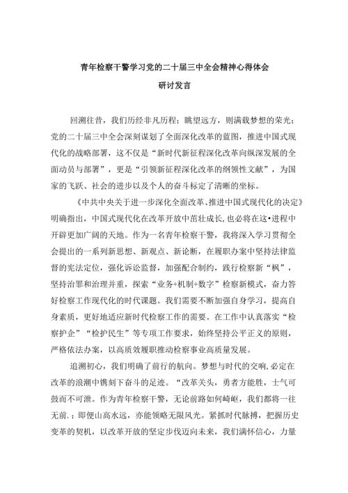 青年检察干警学习党的二十三中全会精神心得体会研讨发言8篇（精选）.docx