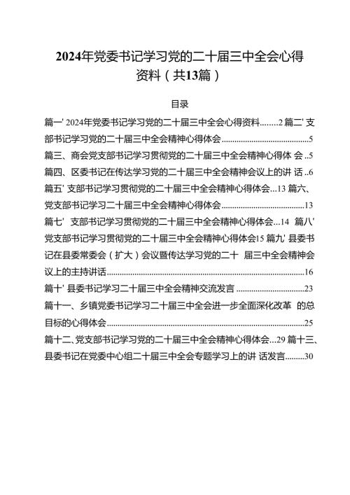（13篇）2024年党委书记学习党的二十三中全会心得资料范文.docx