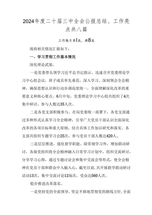 2024二十三中全会公报总结、工作亮点共八篇.docx