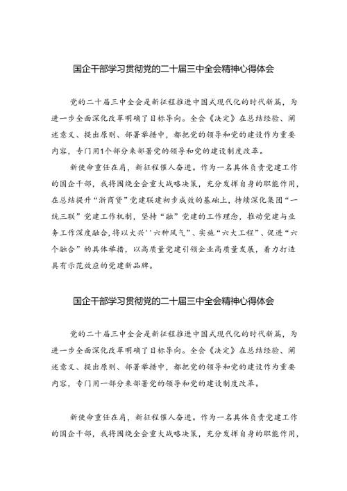 国企干部学习贯彻党的二十三中全会精神心得体会（共五篇）.docx