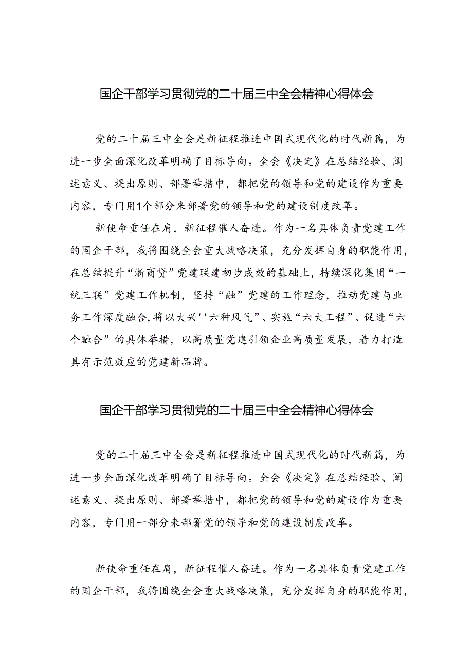 国企干部学习贯彻党的二十三中全会精神心得体会（共五篇）.docx_第1页