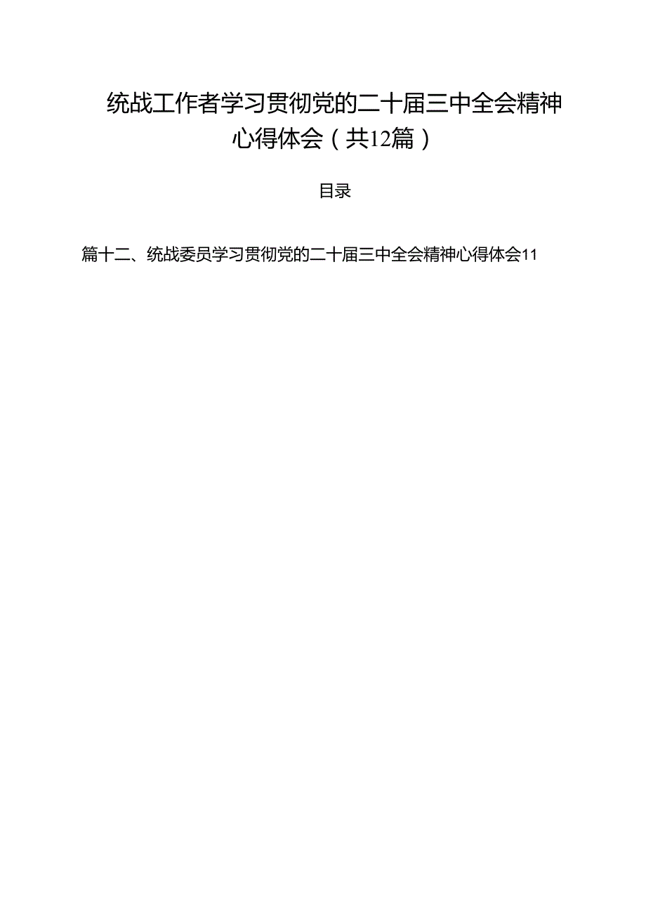 统战工作者学习贯彻党的二十三中全会精神心得体会12篇（详细版）.docx_第1页
