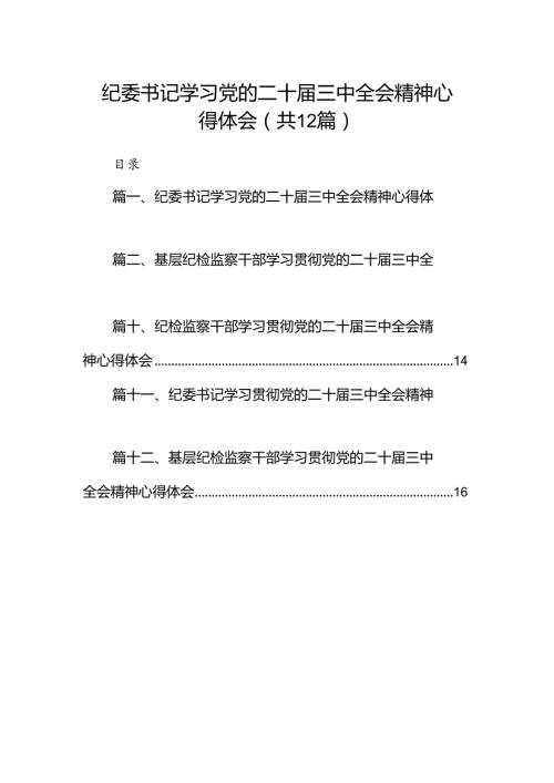 纪委书记学习党的二十三中全会精神心得体会12篇（详细版）.docx