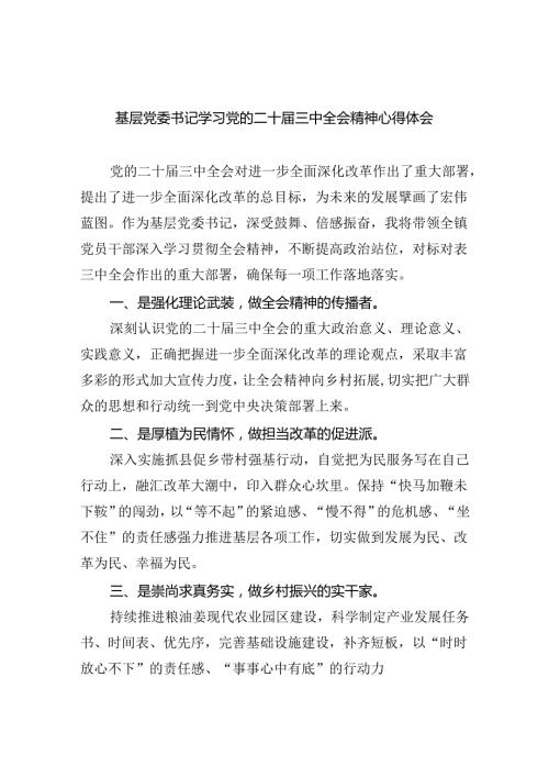 （9篇）基层党委书记学习党的二十三中全会精神心得体会范文.docx