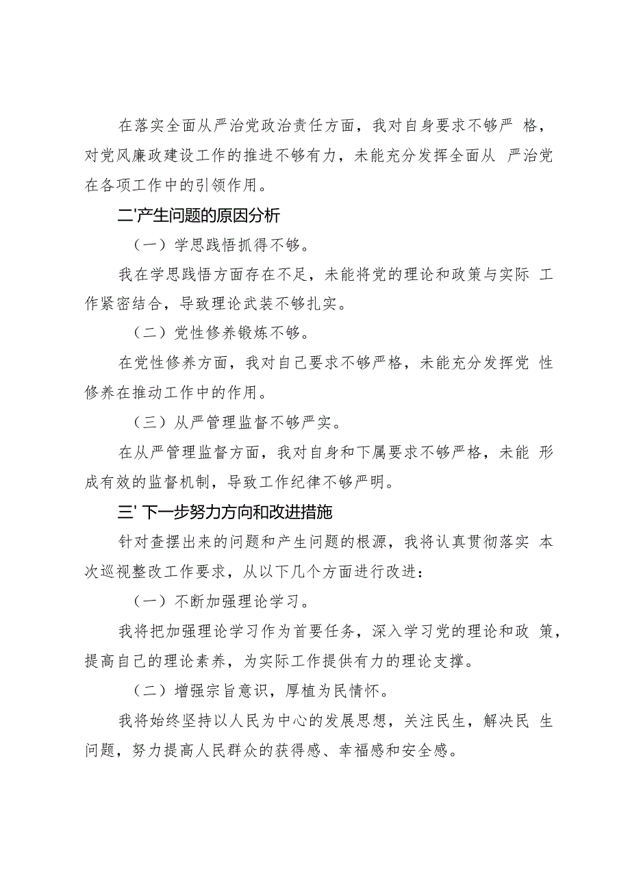 2024年党委书记在巡视工作中组织生活会的自我批评发言稿.docx_第2页