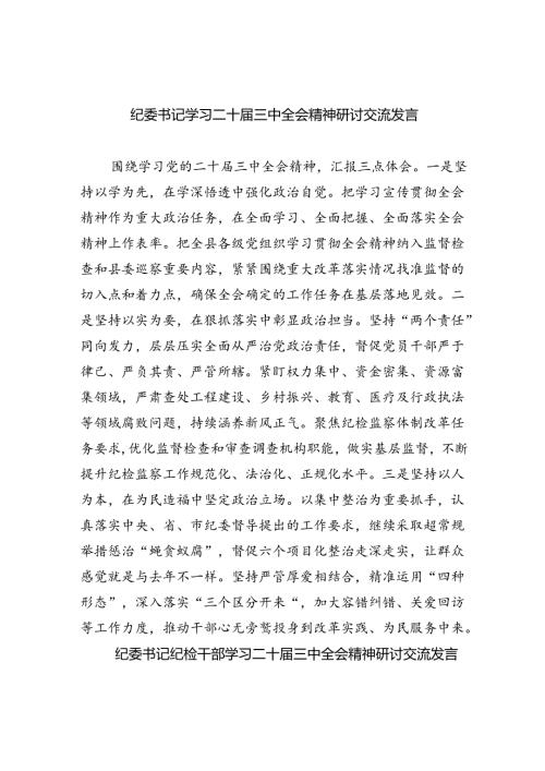 （9篇）纪委书记学习二十三中全会精神研讨交流发言（精选）.docx