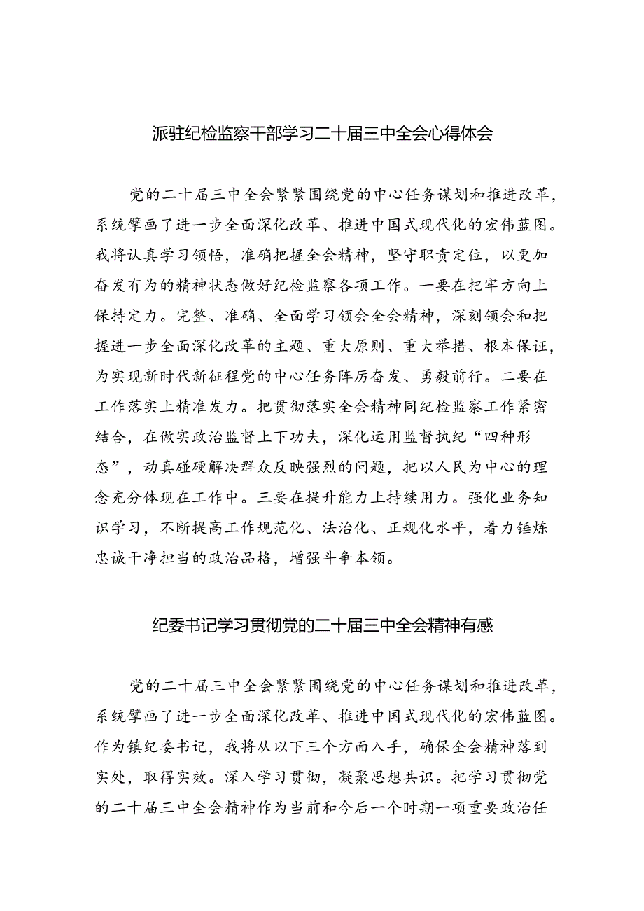 （9篇）派驻纪检监察干部学习二十三中全会心得体会范文.docx_第1页