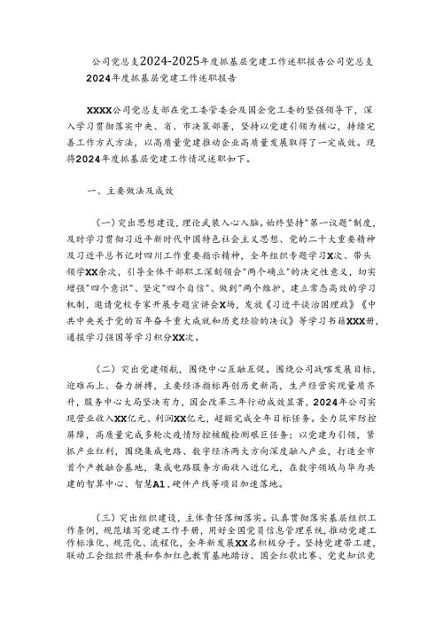 公司党总支20242025抓基层党建工作述职报告.docx