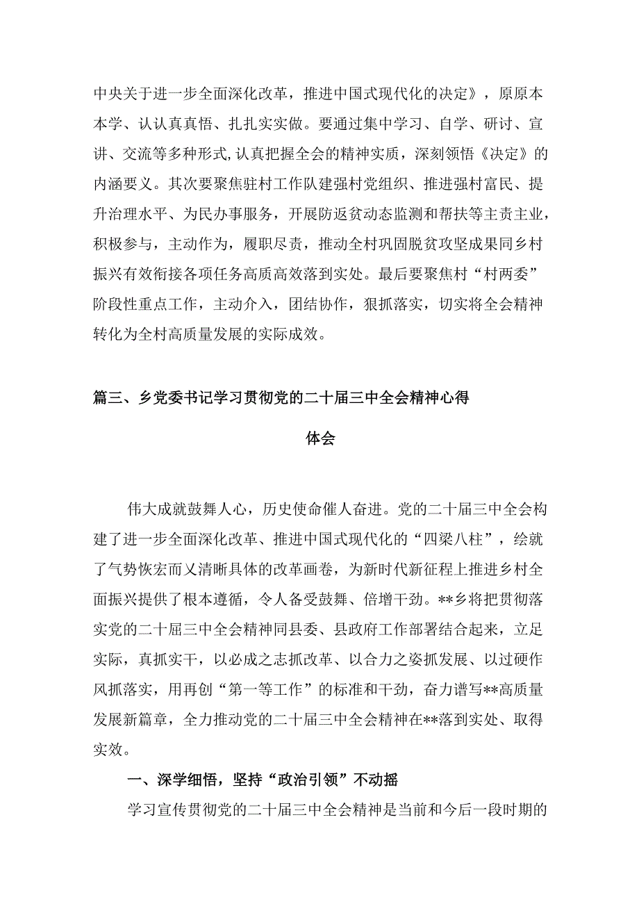 （10篇）村专职化党支部书记学习贯彻党的二十三中全会精神心得体会范文.docx_第3页
