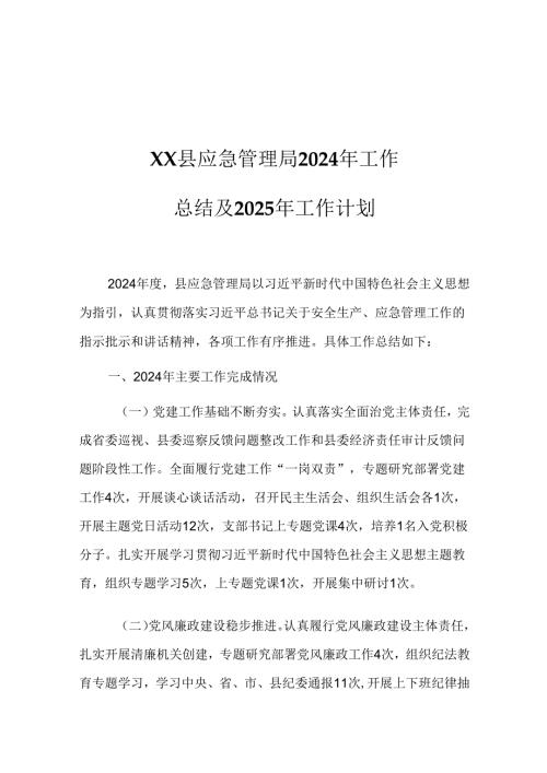XX县应急管理局2024年工作总结及2025年工作计划.docx