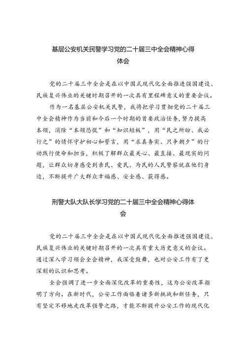 （9篇）基层公安机关民警学习党的二十三中全会精神心得体会范文.docx