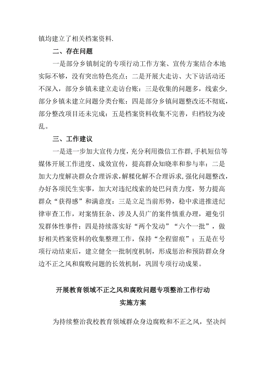 （11篇）整治群众身边的不正之风和腐败问题专项行动督查情况的报告（详细版）.docx_第2页