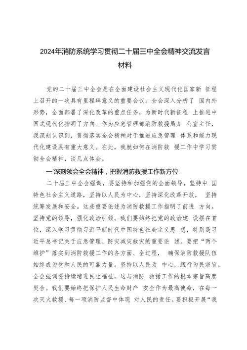 2024年消防系统学习贯彻二十三中全会精神交流发言材料.docx