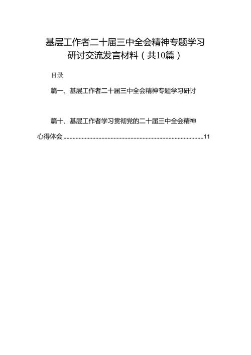 （10篇）基层工作者二十三中全会精神专题学习研讨交流发言材料范文.docx