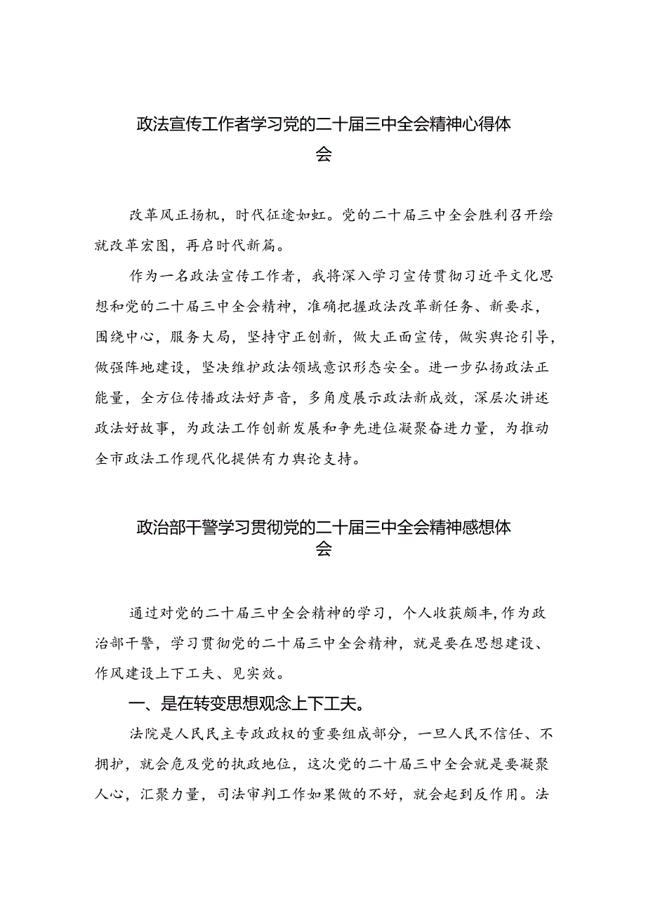 政法宣传工作者学习党的二十三中全会精神心得体会8篇（详细版）.docx_第1页