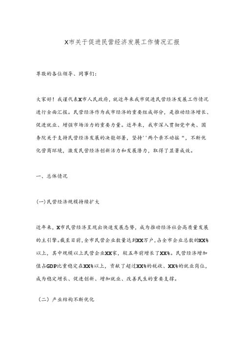 X市关于促进民营经济发展工作情况汇报.docx