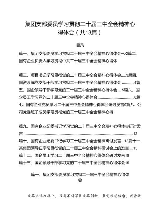 （13篇）集团支部委员学习贯彻二十三中全会精神心得体会范文.docx