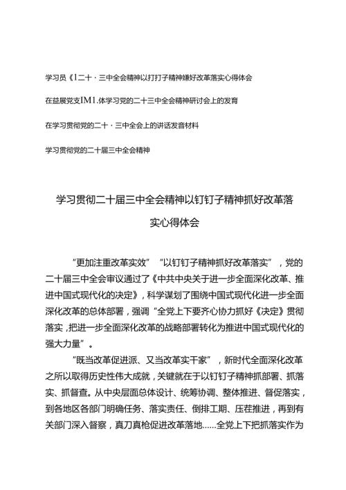 4篇 党支部学习二十三中全会精神以钉钉子精神抓好改革落实心得体会.docx